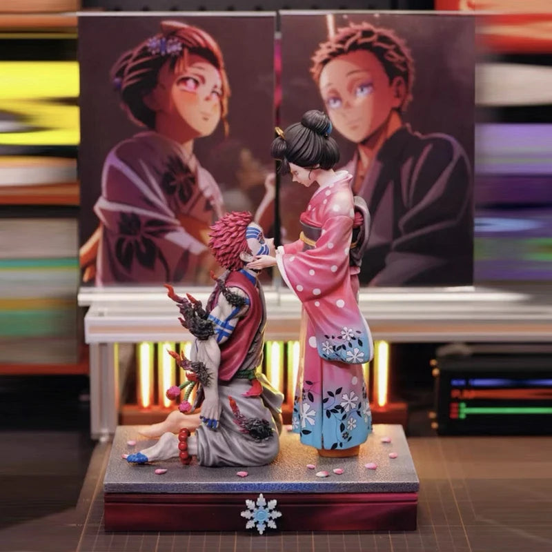 27cm Demon Slayer Gk Popart Akaza & Koyuki Cherry Blossom Scene Desktop Ornament Model Figure Anime Collectible Periphery Gift